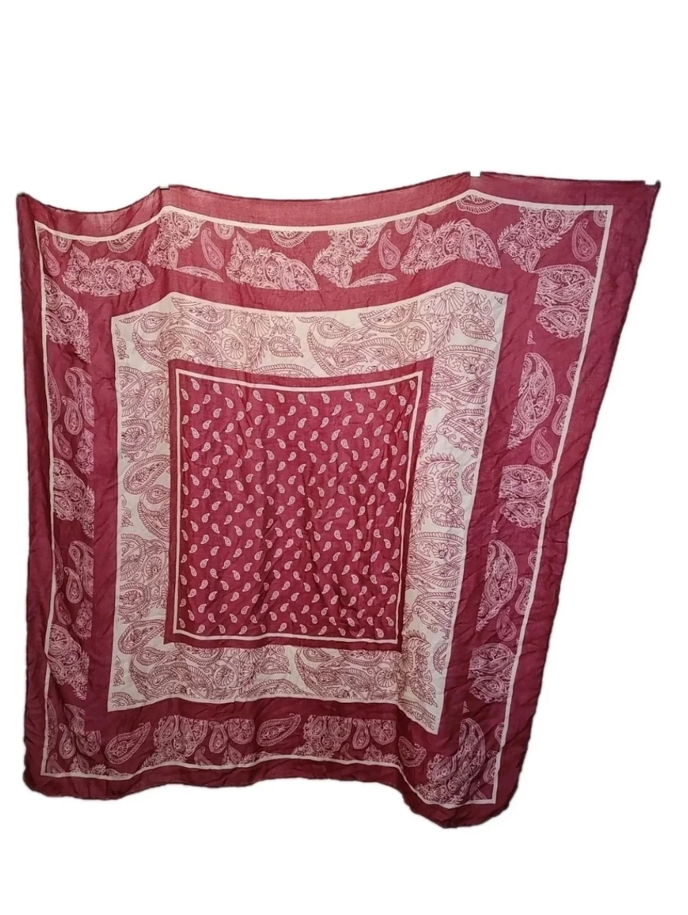 Western Boho Gauzy Bandana Blanket Wrap Scarf Maroon Red Pailsey 48
